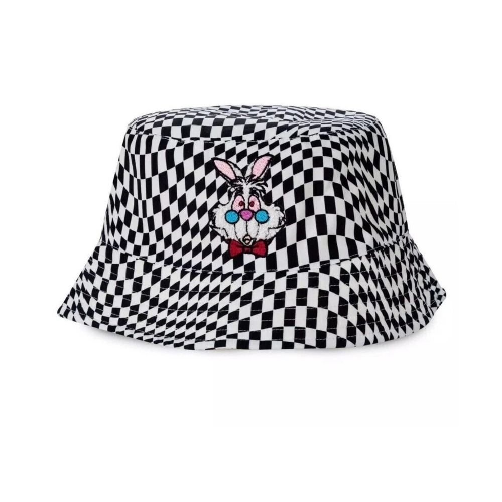 New Disney Parks Alice in Wonderland White Rabbit Checkerboard Bucket Hat Adults